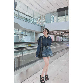 Áo sơ mi jean ty dài cổ bèo