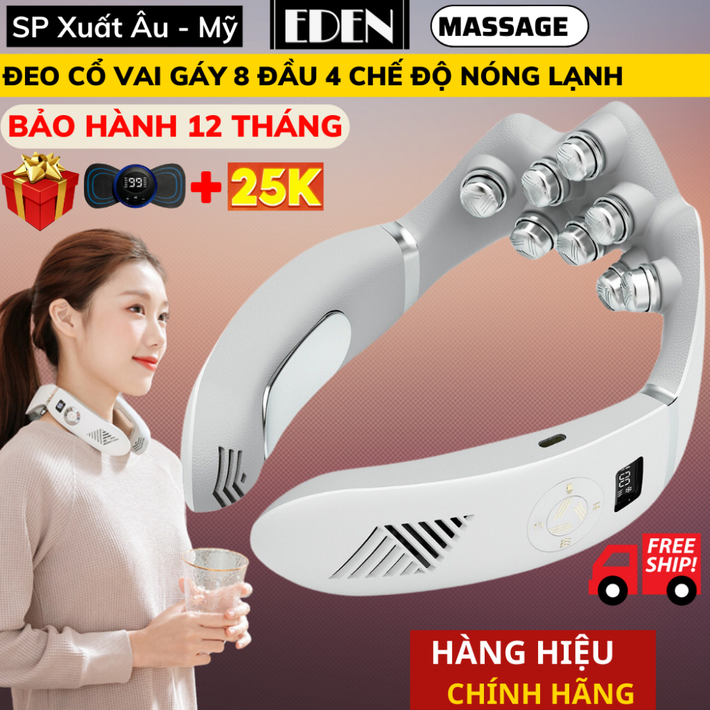 Máy Massage Cổ Vai Gáy Eden CW1 Cao Cấp Bấm Huyệt Nóng Lạnh Nhiều Chế Độ Rung