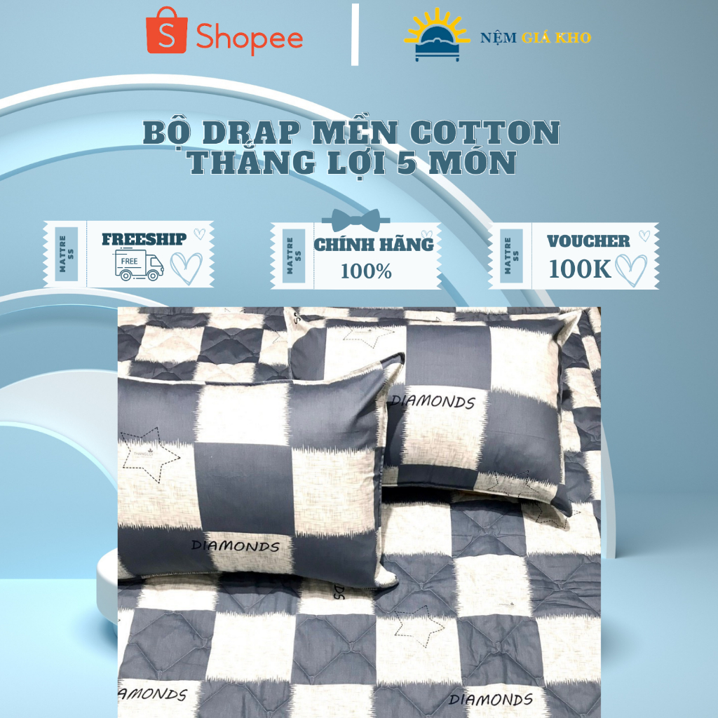 Bộ Drap Mền Cotton Thắng Lợi Aroma 5 món - Thấm hút Tốt - Giao màu ngẫu nhiên