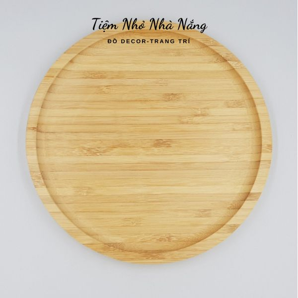 Khay gỗ tre cao cấp hình tròn, khay đựng thức ăn, decor trang trí chất liệu gỗ tre tự nhiên