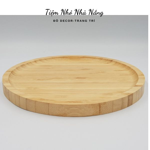 Khay gỗ tre cao cấp hình tròn, khay đựng thức ăn, decor trang trí chất liệu gỗ tre tự nhiên