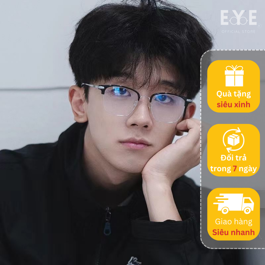 Gọng Kính Nam Nữ, Gọng Kính Nữa Viền, Eye Official Store Thiết Kế Gọng Vuông Tròn Kim Loại, Chống Tia UV400