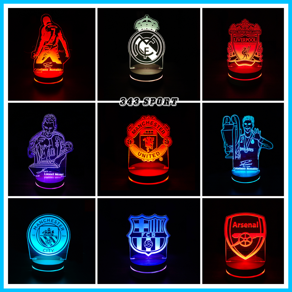 Đèn LED 3D, Đèn Ngủ Bóng Đá ( Câu Lạc Bộ, Messi, Ronaldo ) Chỉnh 16 Màu Cao Cấp