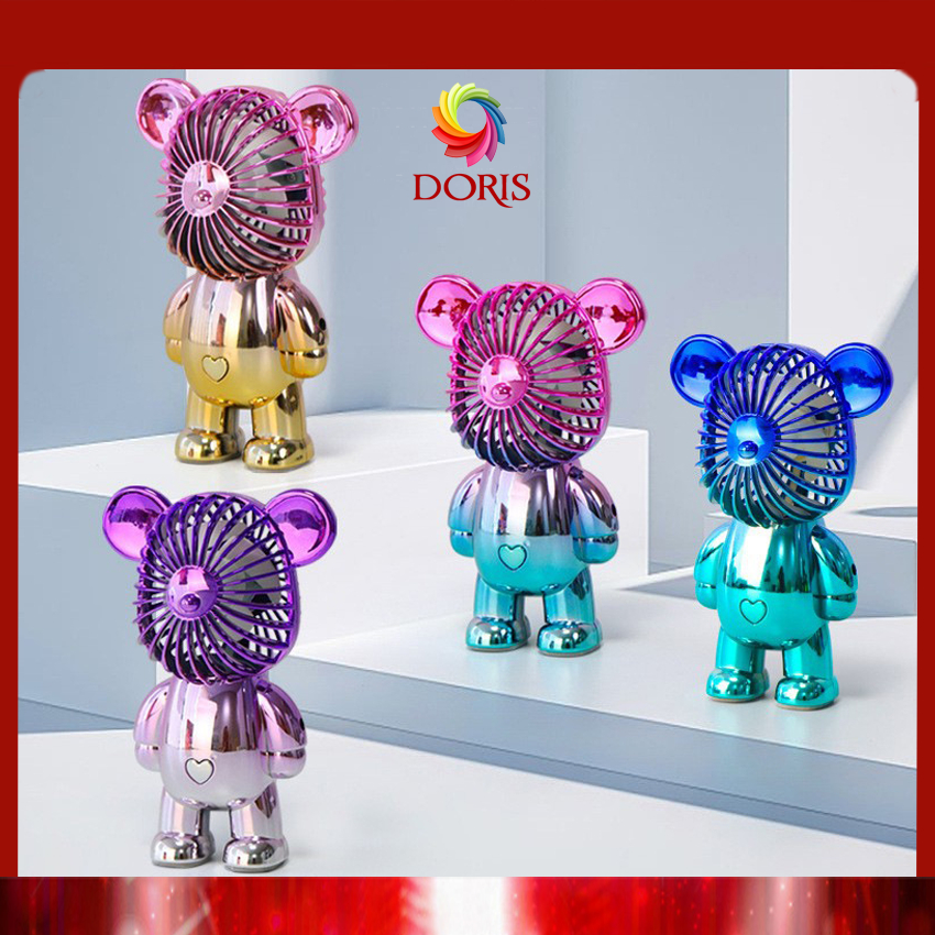 Quạt tích điện cầm tay hình gấu BearBrick, 3 chế độ gió mát, quạt tích điện có cổng sạc USB tiện lợi
