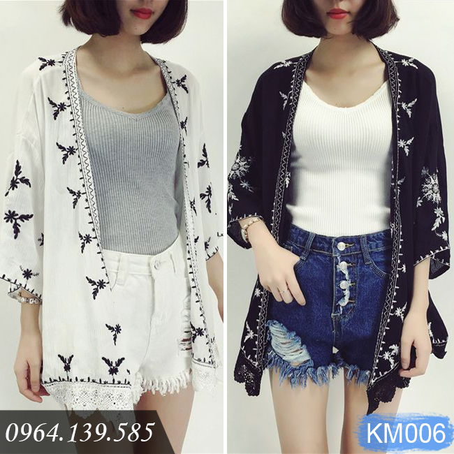 Áo khoác đi biển nữ kimono dáng ngắn, phối cùng bikini, croptop or 2 dây cực xinh, chất voan mềm nhẹ thoáng đẹp | KM006