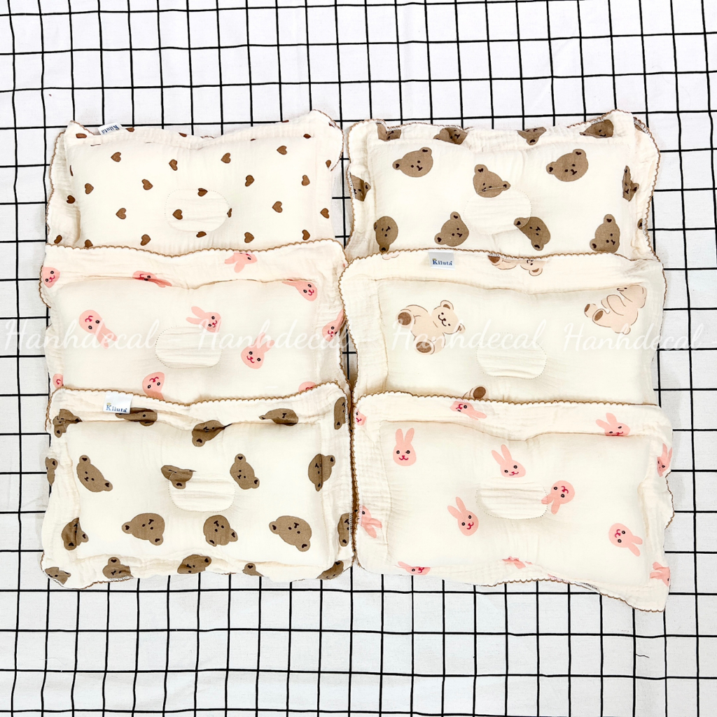 Gối xô Organic muslin chống bẹp đầu kiluta cho bé