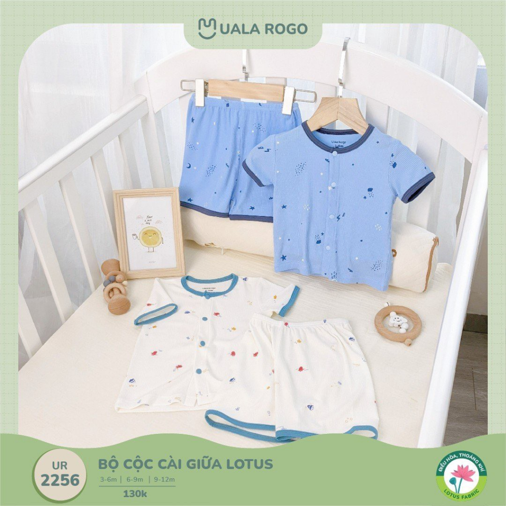 Bộ quần áo cộc tay cho bé vải tăm sợi Sen Lotus mềm mại thoáng mát khử mùi chống nhăn 2256