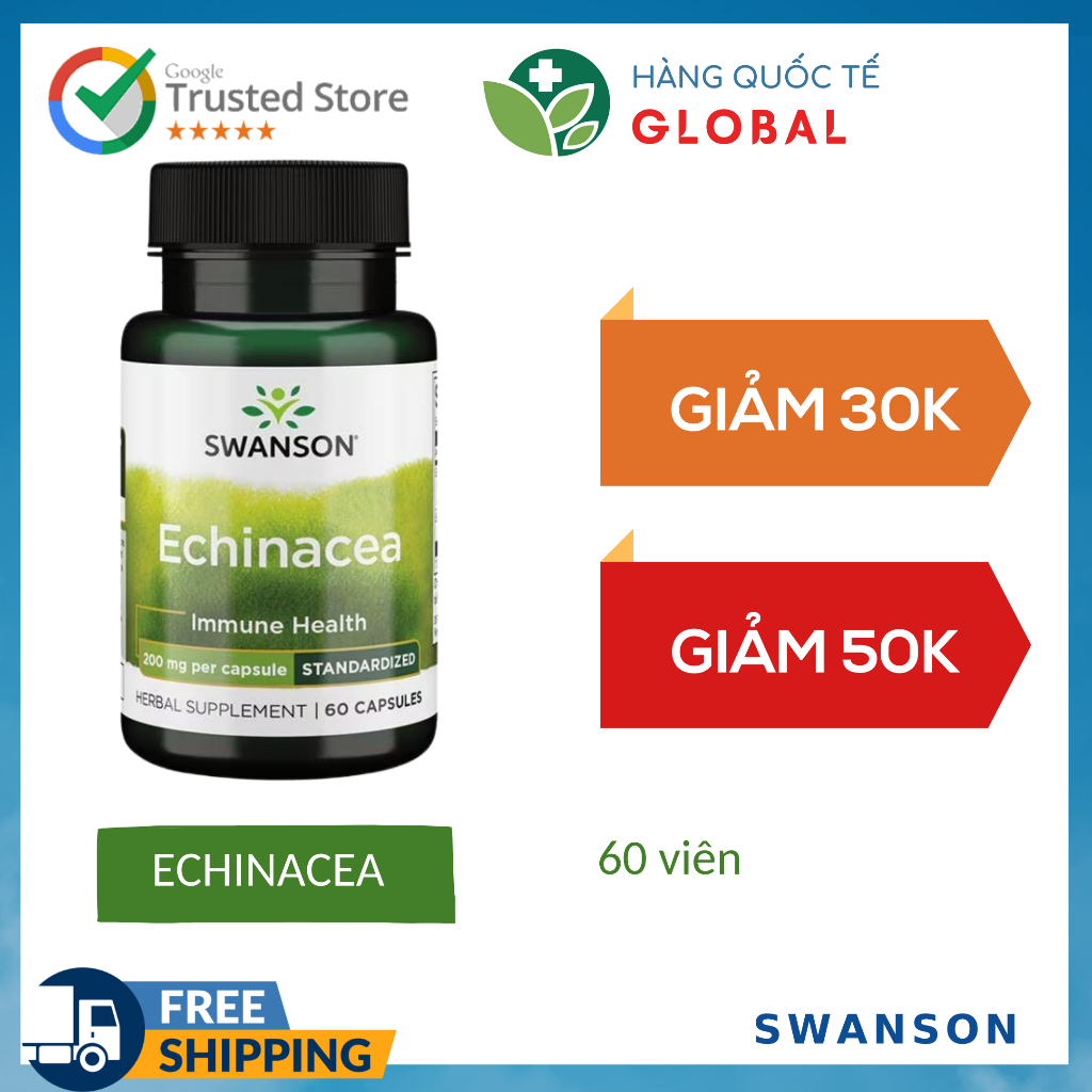 SWANSON ECHINACEA, 60 viên, Hỗ trợ tăng khả năng miễn dịch cho người lớn