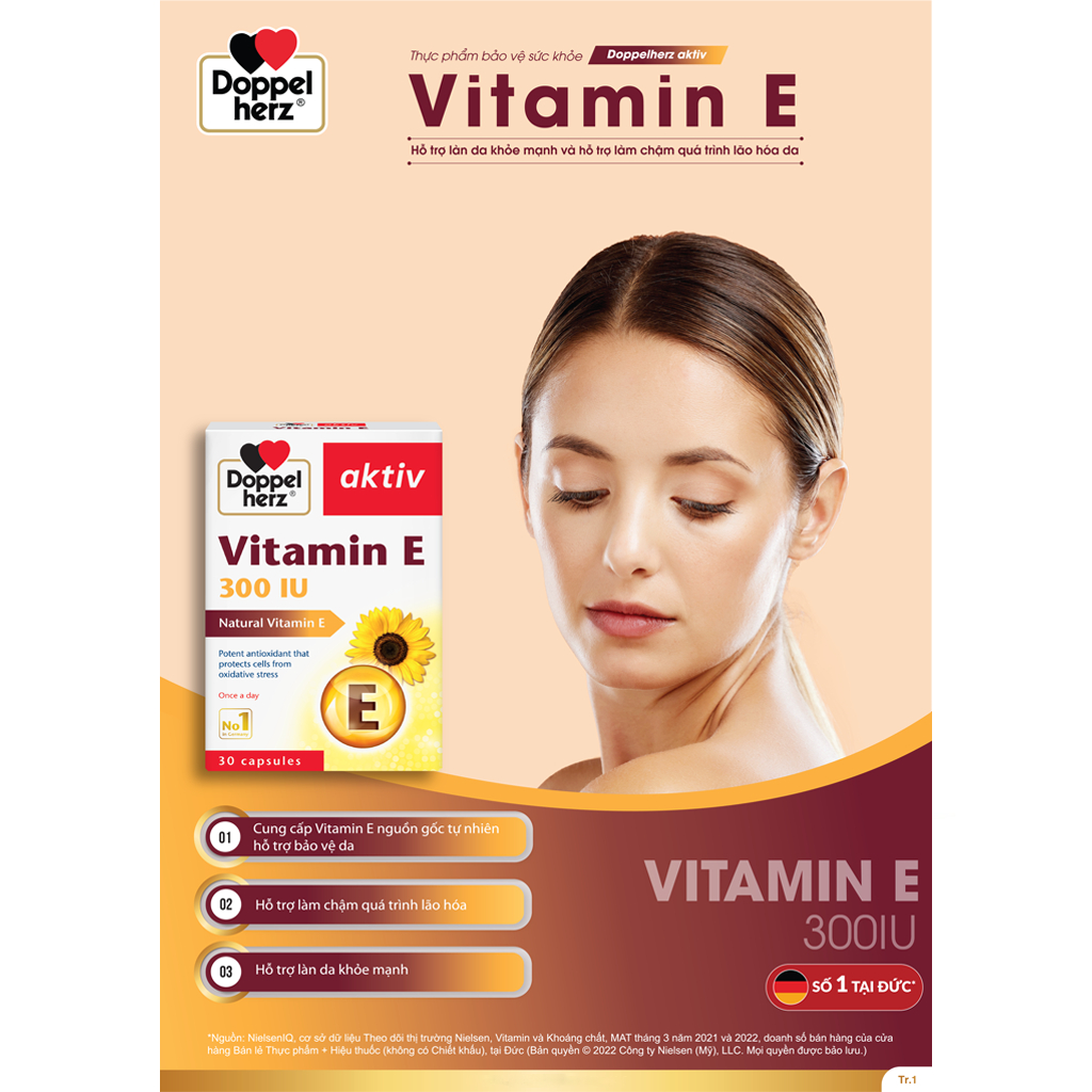 [TPCN Nhập Khẩu] Viên uống bổ sung Vitamin E, làm chậm quá trình lão hóa Doppelherz Activ Vitamin E (Hộp 30v)