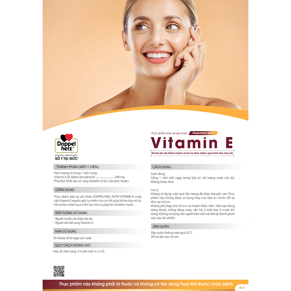 [TPCN Nhập Khẩu] Viên uống bổ sung Vitamin E, làm chậm quá trình lão hóa Doppelherz Activ Vitamin E (Hộp 30v)
