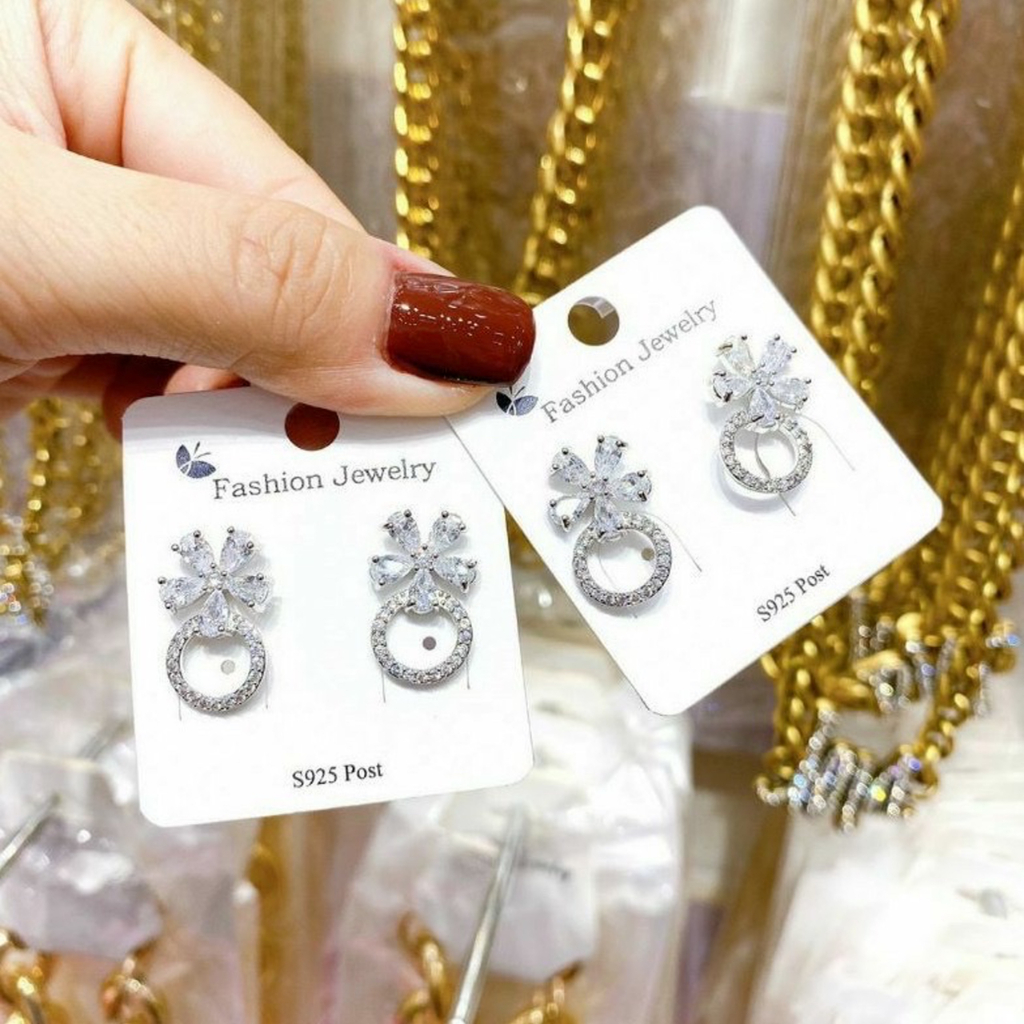 Bông Tai Nữ Bạc 925 cô dâu dự tiệc khuyên tai nữ bạc tiểu thư trang sức cao cấp No.93 Jewely