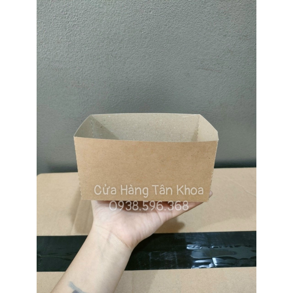 (100 cái | S1) Khay giấy Chữ nhật kraft nâu đáy xếp hàng DÀY ĐẸP đủ size đựng thức ăn nhanh, cá viên chiên, ...