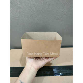 Khay giấy Chữ nhật kraft nâu đáy xếp hàng DÀY ĐẸP đủ size đựng thức ăn nhanh, cá viên chiên, ...
