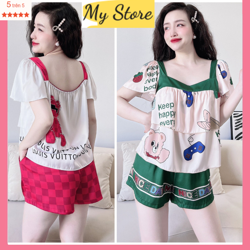 Đồ ngủ nữ, bộ đùi mặc nhà Pijama cánh tiên hàng thiết kế chất lụa latin loại 1 mềm mịn mát