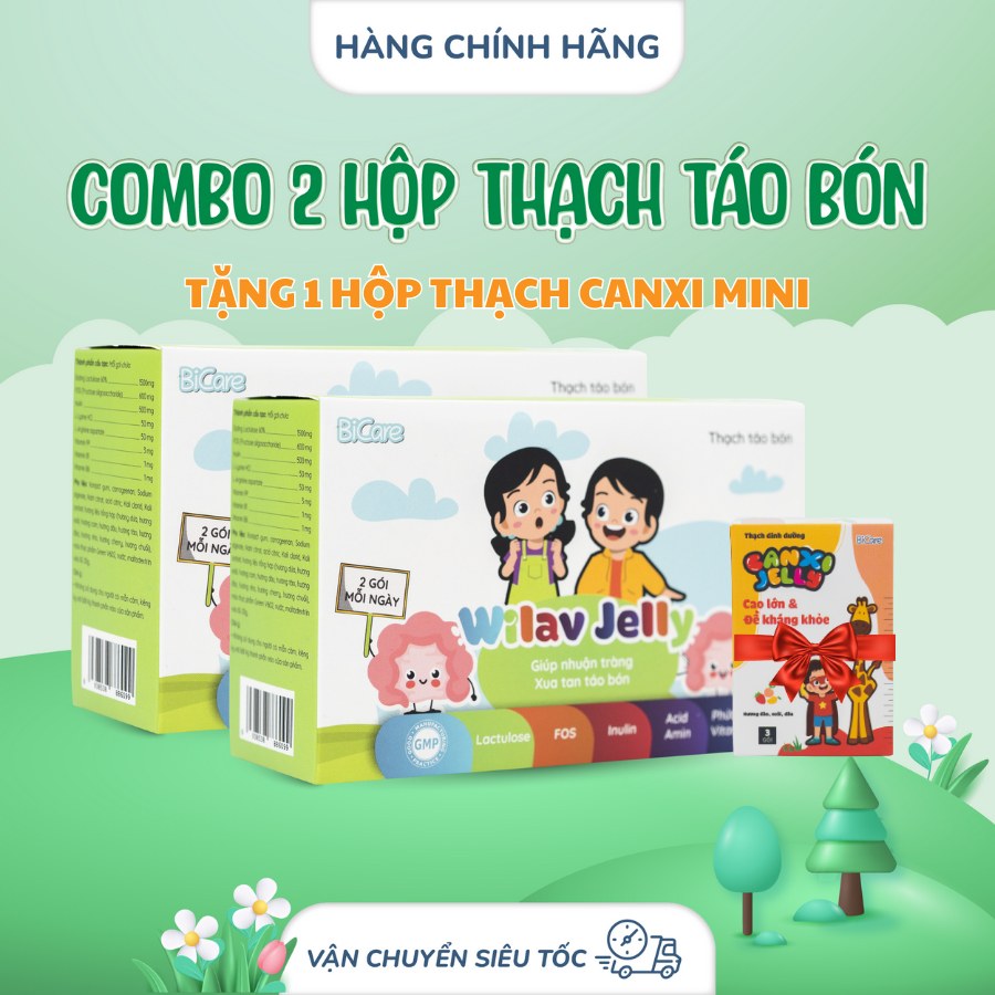 Combo 2 Hộp Thạch Táo Bón Wilav Jelly BICARE - Hộp 10 gói - Tăng cường hệ tiêu hóa khỏe cho bé