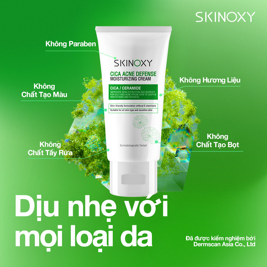 Combo Gel rửa mặt Skinoxy Cica Acne Defense Cleansing Gel - 300ml + Kem dưỡng ẩm và làm dịu da chiết xuất rau má - 50g