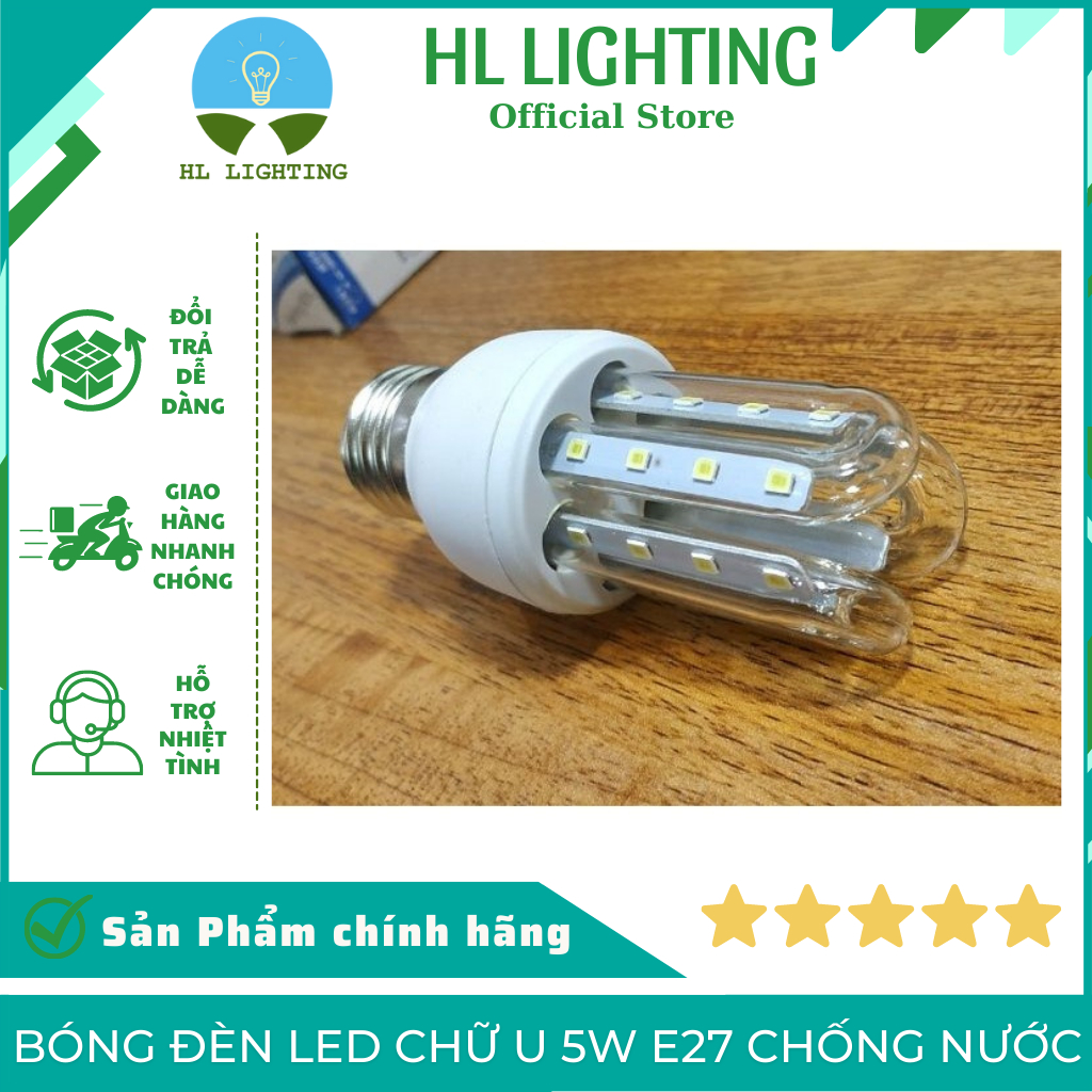 Bóng Đèn Led Chữ U 5w E27 Chống Nước Siêu Bền Tiết Kiệm Điện, Đèn Trần Văn Phòng Nhà Ở HL Lighitng