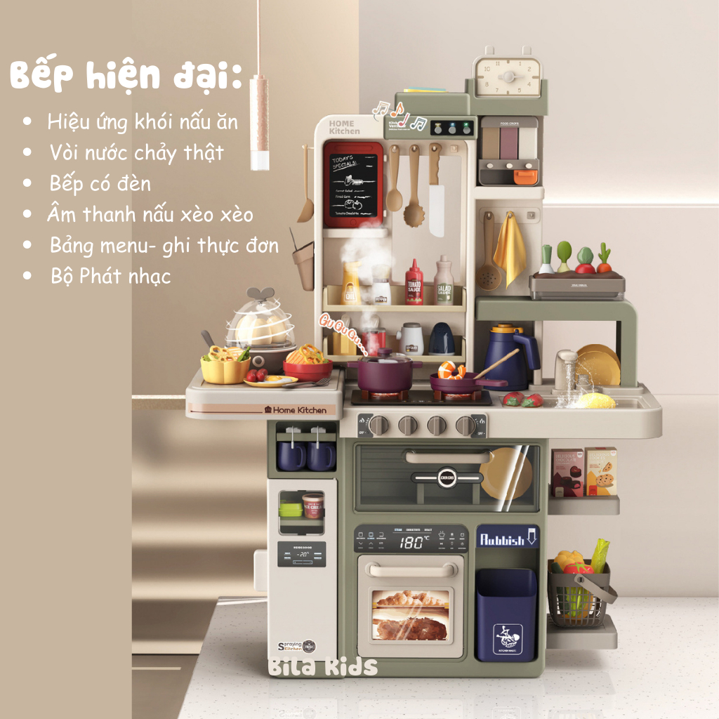 Đồ chơi nấu ăn cho bé cỡ lớn 93CM, mô phỏng nấu bếp thật có vòi nước, khói, Đồ chơi trẻ em BILA KIDS