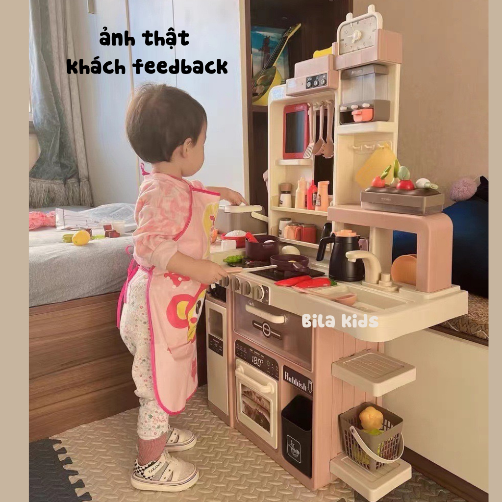 Đồ chơi nấu ăn cho bé cỡ lớn 93CM, mô phỏng nấu bếp thật có vòi nước, khói, Đồ chơi trẻ em BILA KIDS