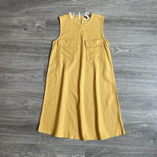 Đầm linen form suông vàng sát nách
