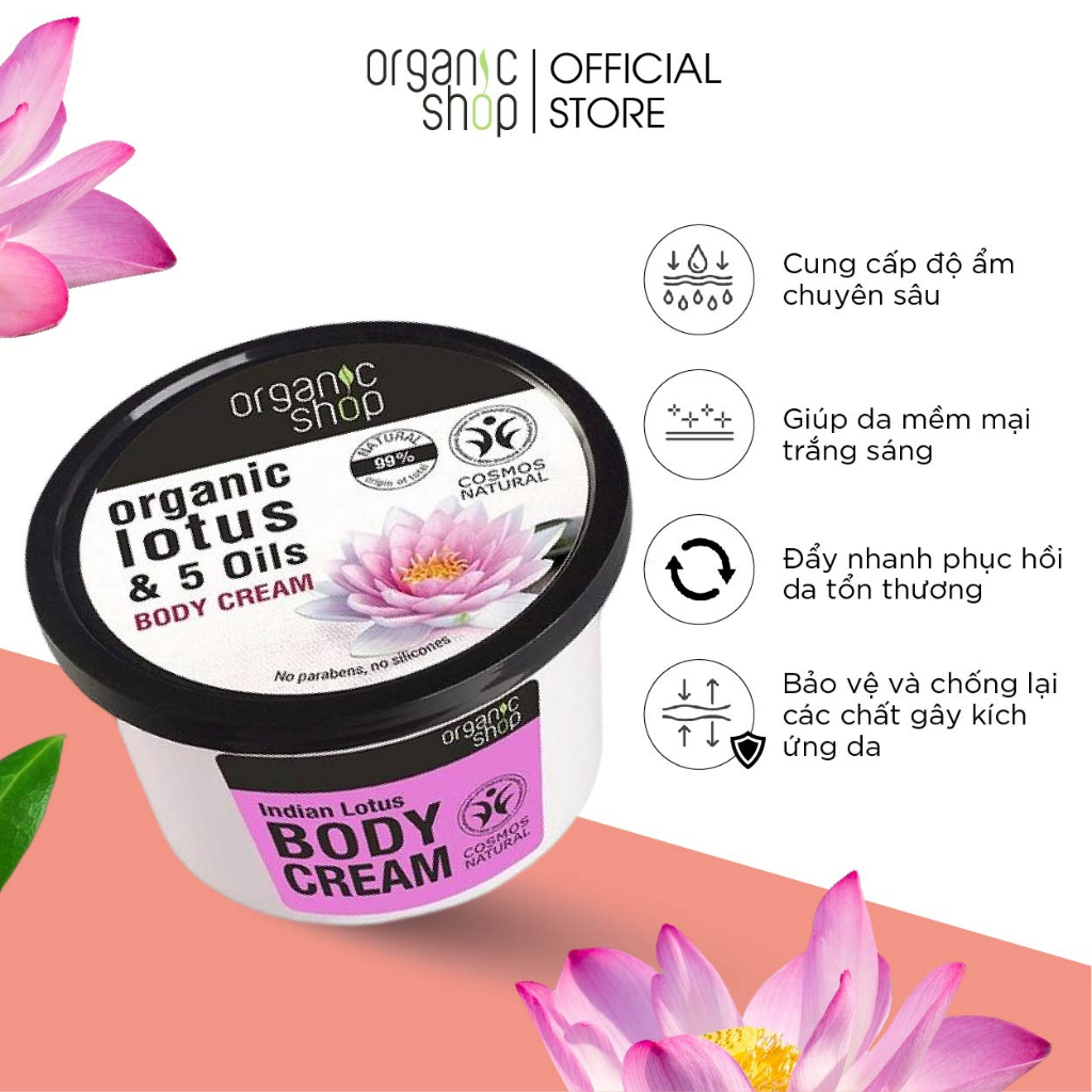 Kem Dưỡng Body Dưỡng Ấm Sáng Mịn Da ORGANIC SHOP Body Cream 250ml