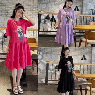 Váy babydol 3 tầng hình cô gái đội mũ, đầm nữ dài dáng xòe màu xinh