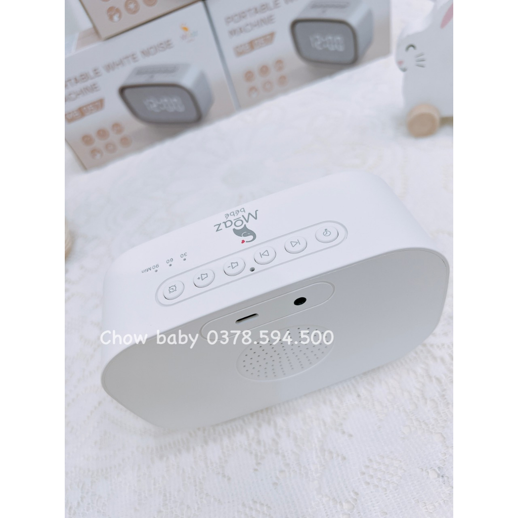 Máy tạo tiếng ồn trắng Moaz Bebe MB057 cho bé có đèn ngủ, máy báo thức kết nối bluetooth