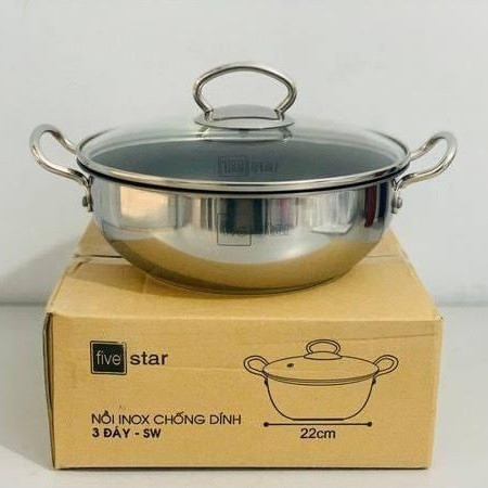 Nồi Inox Fivestar kho thịt cá-chiên lọc dầu-chống dính-nồi đun bếp từ 18-20-22cm-chính hãng-Tân Hợp Thành-giá rẻ