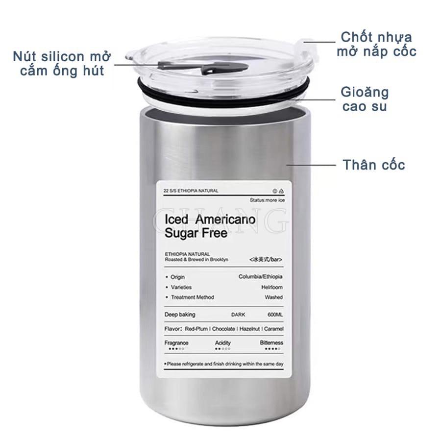 Cốc Giữ Nhiệt Inox 304, Ly uống nước giữ nhiệt Có Ống Hút Ly Uống Coffee 600ML Giữ Nhiệt 6-8 Tiếng KANN STORE | BigBuy360 - bigbuy360.vn