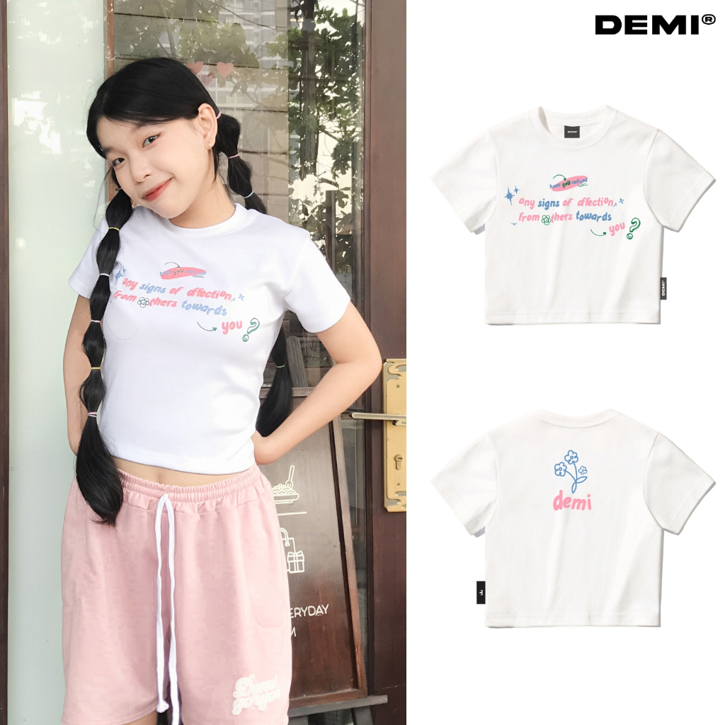 Áo thun baby tee local brand nữ, áo baby tee tay ngắn màu trắng local brand DEMI | DE-T46