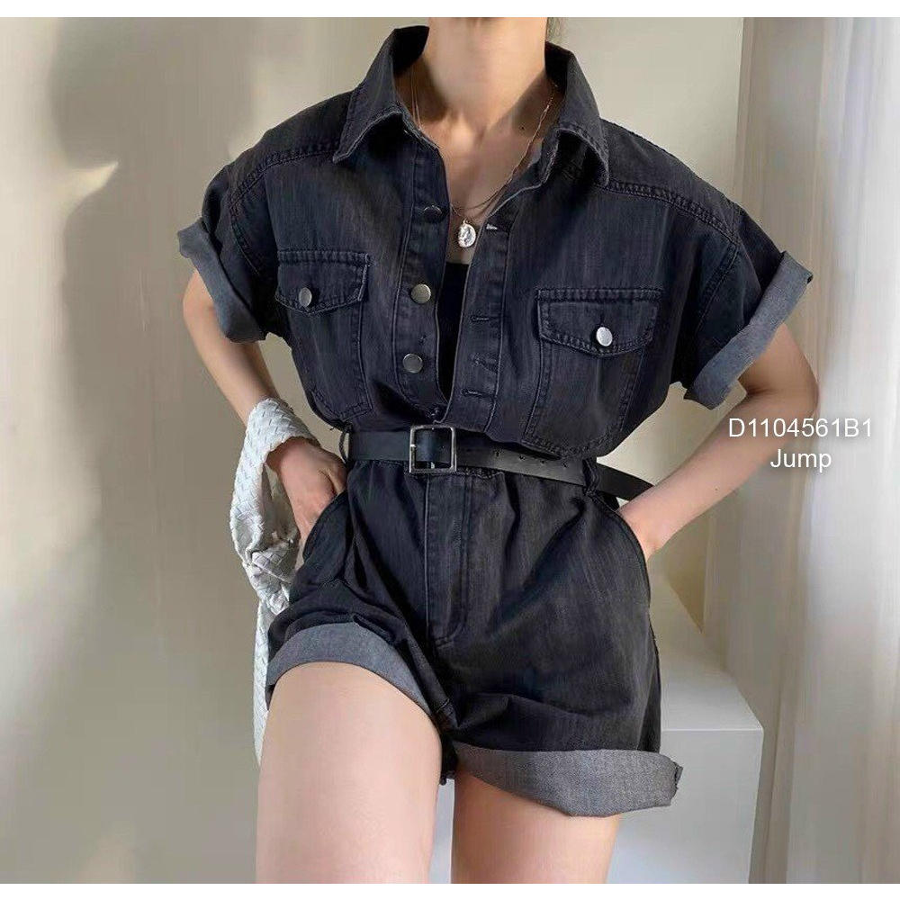 Jump short jean cổ bẻ tay ngắn phối nút! (ko kèm belt)