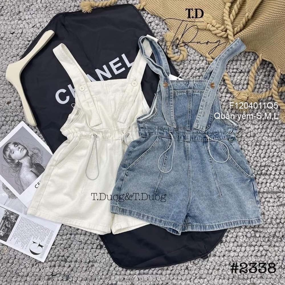 Yếm short jean kiểu rút eo túi ngực hàng đẹp!