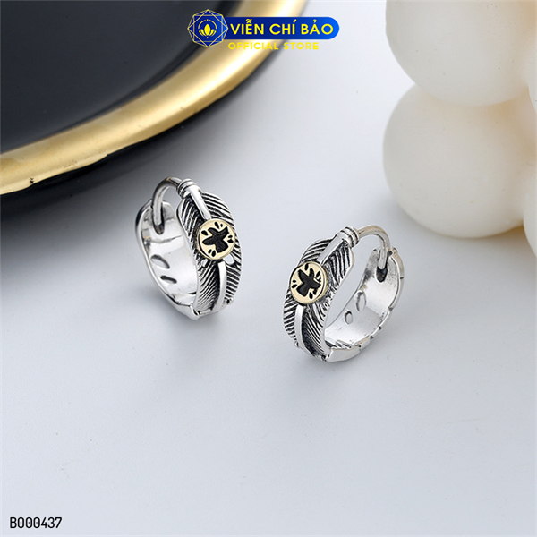 Bông tai bạc nữ tròn lông vũ chất liệu bạc Thái 925 thời trang phụ kiện trang sức Viễn Chí Bảo B000437