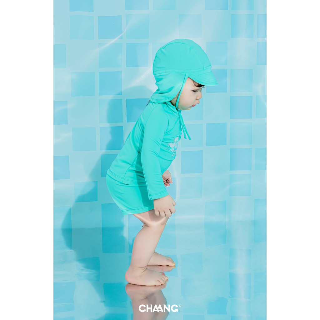 [CHAANG-FORM NHỎ MẸ TĂNG 2 SIZE] Bộ bơi khóa sau dài tay Pool xanh