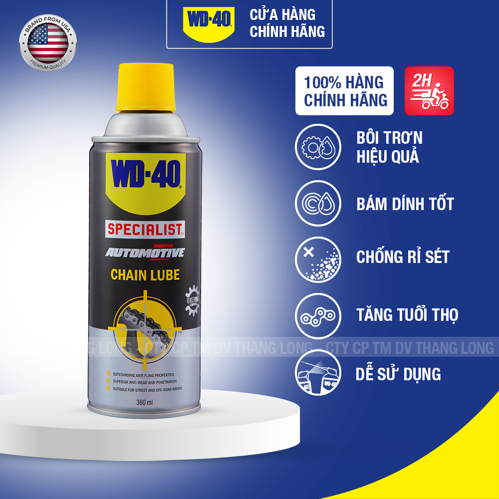 Chai Xịt Dưỡng Sên Xích WD 40 Chain Lube Chính Hãng Dầu Bôi Trơn Sên Xe Máy Xe Đạp 360ml