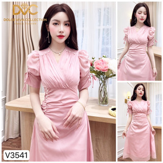 VÁY HỒNG CHIẾT LY EO NHÚN TAY V3541 - DVC