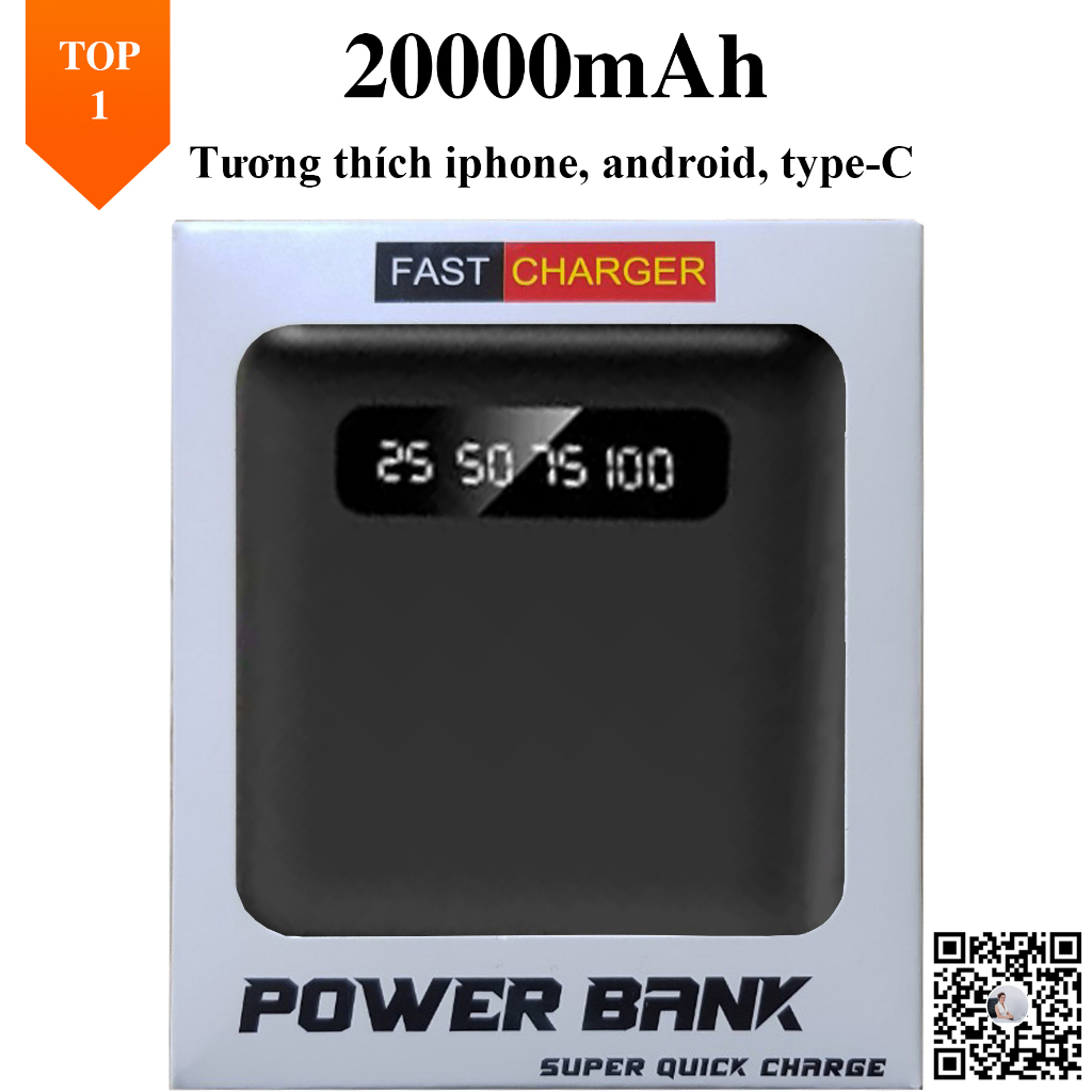 Pin sạc dự phòng 20000mAh nhỏ gọn di động tích hợp 4 cổng sạc cùng lúc 4 thiết bị sạc nhanh hiển thị % pin