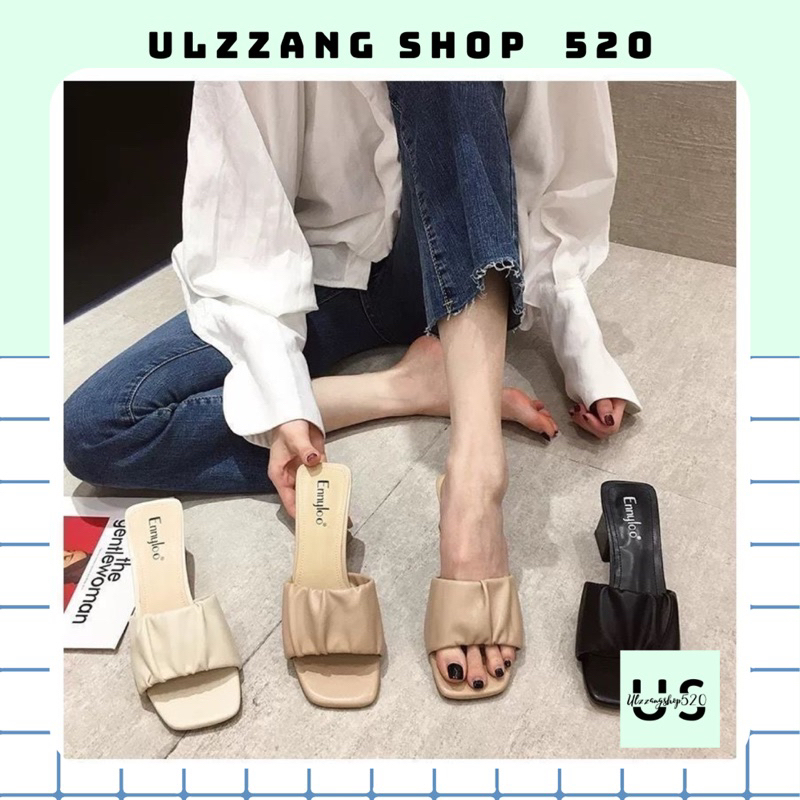 Dép quai ngang đế cao 5 phân gót vuông 3 màu đen trắng nâu mềm mại êm chân phong cách Hàn Quốc Ulzzangshop520