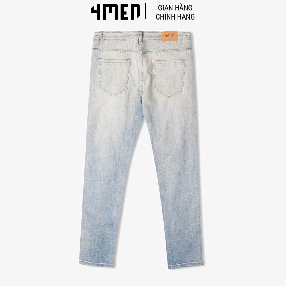 Quần Jeans Nam Form Slimfit Rách Gối Màu Xanh 4MEN QJ1648 rách gối cá tính, lưng thấp, trẻ trung, vải mềm, co giãn