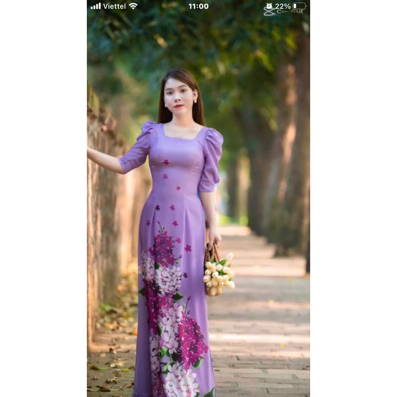 ÁO DÀI TÍM CỔ VUÔNG TAY BỒNG sz s m L xl 2x 3x 4x