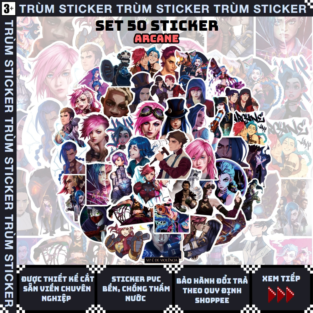 Set 50 Stickers, Hình Dán Liên Minh Huyền Thoại Arcane-movie,game- Trang Trí, Decor Laptop, Cặp Sách - TRÙM STICKERS 044