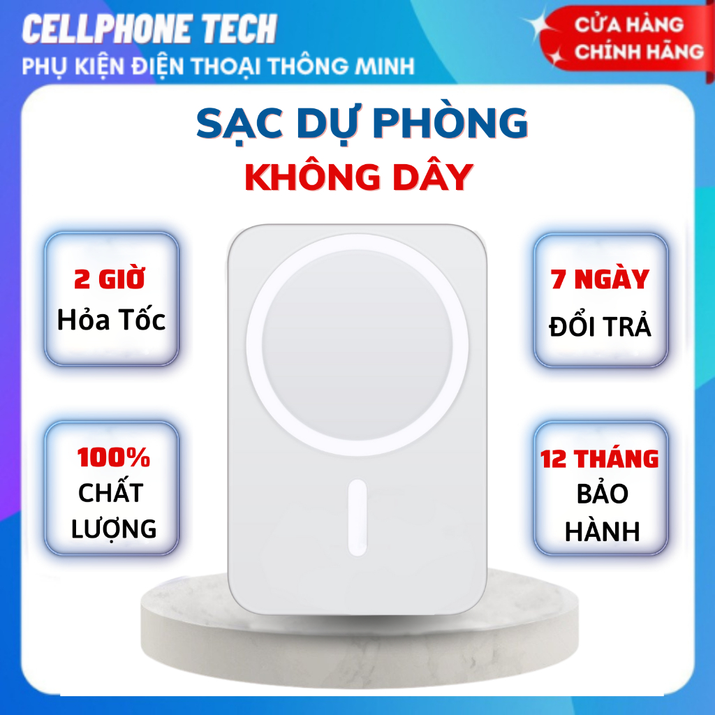 Pin sạc dự phòng không dây từ tính 5000mAh, 10000mAh , lực hút mạnh, sạc nhanh chuẩn PD , bảo hành 12 tháng, Lỗi 1 đổi 1