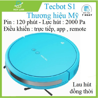 [Hàng Mỹ] Robot hút bụi lau nhà Tecbot S1 lực hút khủng 2000pa, pin 120 phút, có remote ,app tiếng việt , nói tiếng việt
