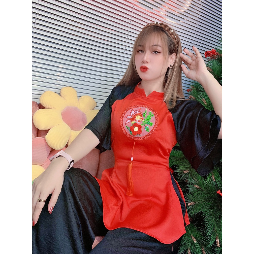 Set đồ lam đi chùa hoa sen thêu chất vải cát nhung cao cấp, mềm mịn - SD214