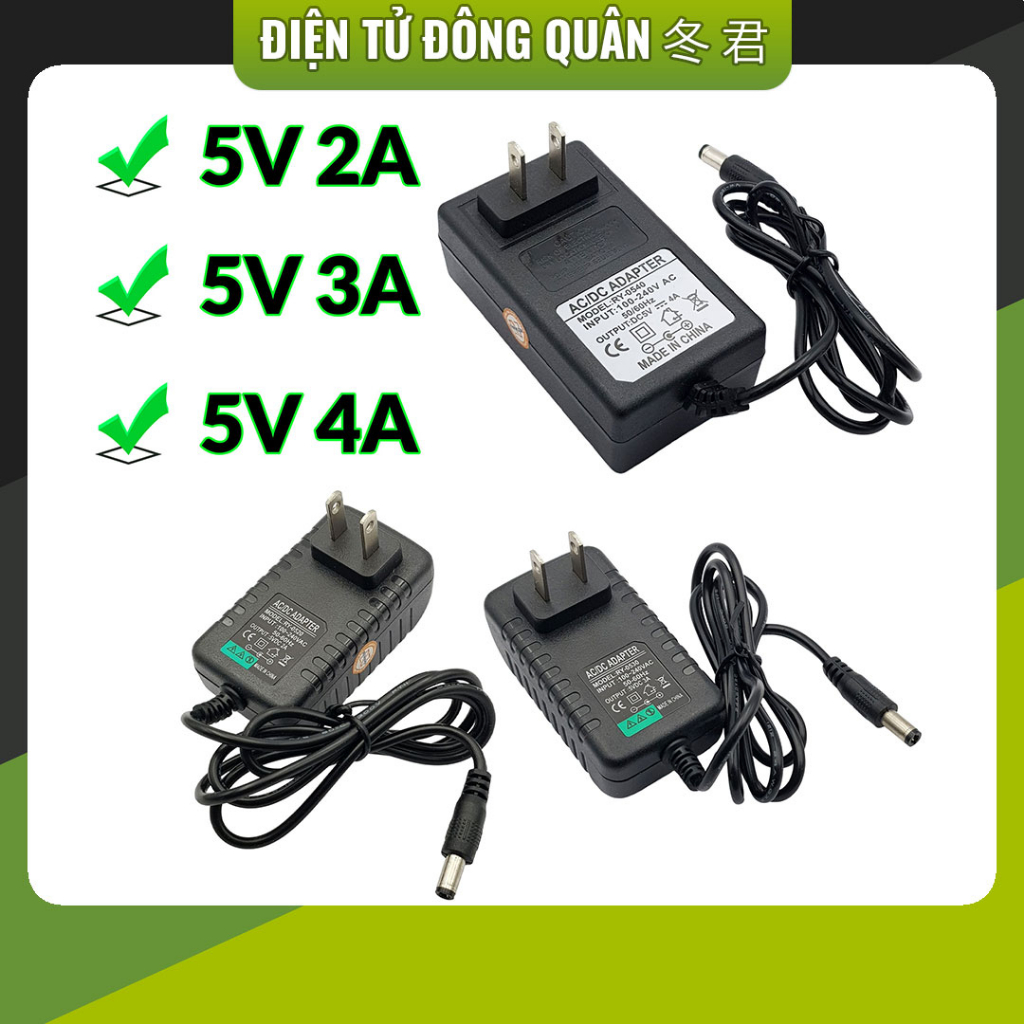 Nguồn Adapter 5VDC 2A 3A 4A chuyển đổi nguồn điện 220V sang 5V DC cho Led, thiết bị