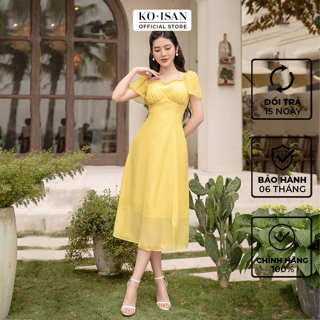 Đầm maxi vàng dài đi biển KOISAN điểm nhấn cúp ngực tinh tế nữ tính chất liệu tơ nến tạo phom tôn dáng S2382019