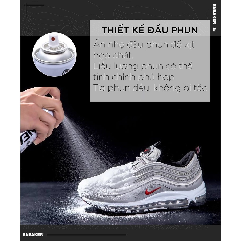 Combo 3 món phụ kiện chăm sóc giầy Sneaker, bình sịt vệ sinh, bàn chải đánh và 1 gói 32 khăn giấy lau giày dép.