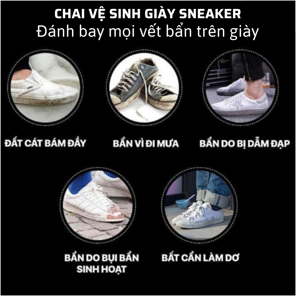 Combo 3 món phụ kiện chăm sóc giầy Sneaker, bình sịt vệ sinh, bàn chải đánh và 1 gói 32 khăn giấy lau giày dép.