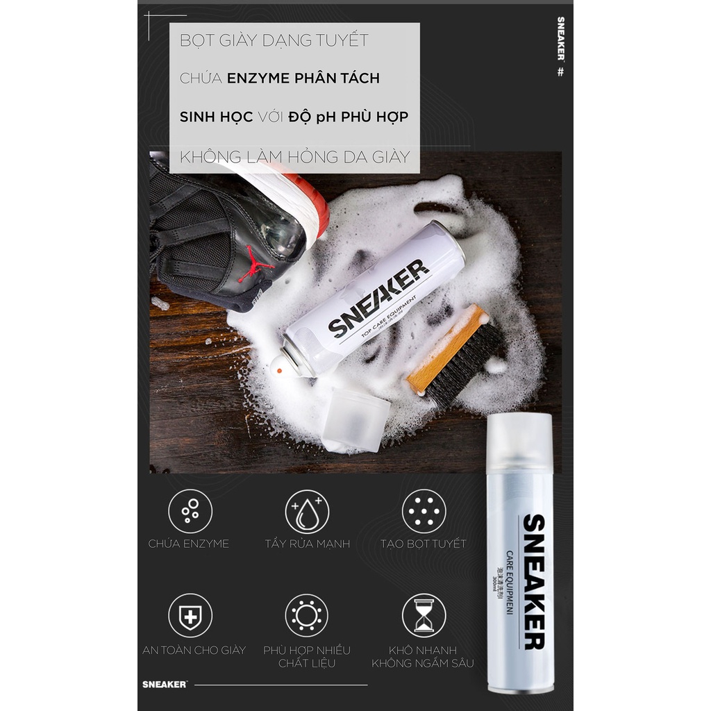 Combo 3 món phụ kiện chăm sóc giầy Sneaker, bình sịt vệ sinh, bàn chải đánh và 1 gói 32 khăn giấy lau giày dép.