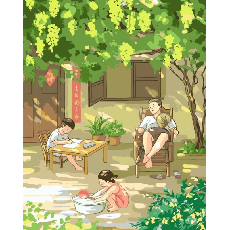 Tranh sơn dầu số hóa tự tô DIY đã căng khung khổ 40x50cm- Tranh Gia Đình